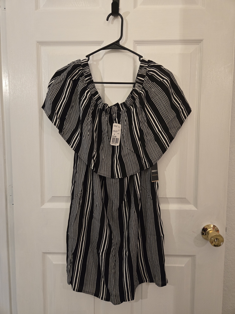 Forever 21 Black and White Striped Off-Shoulder Dress